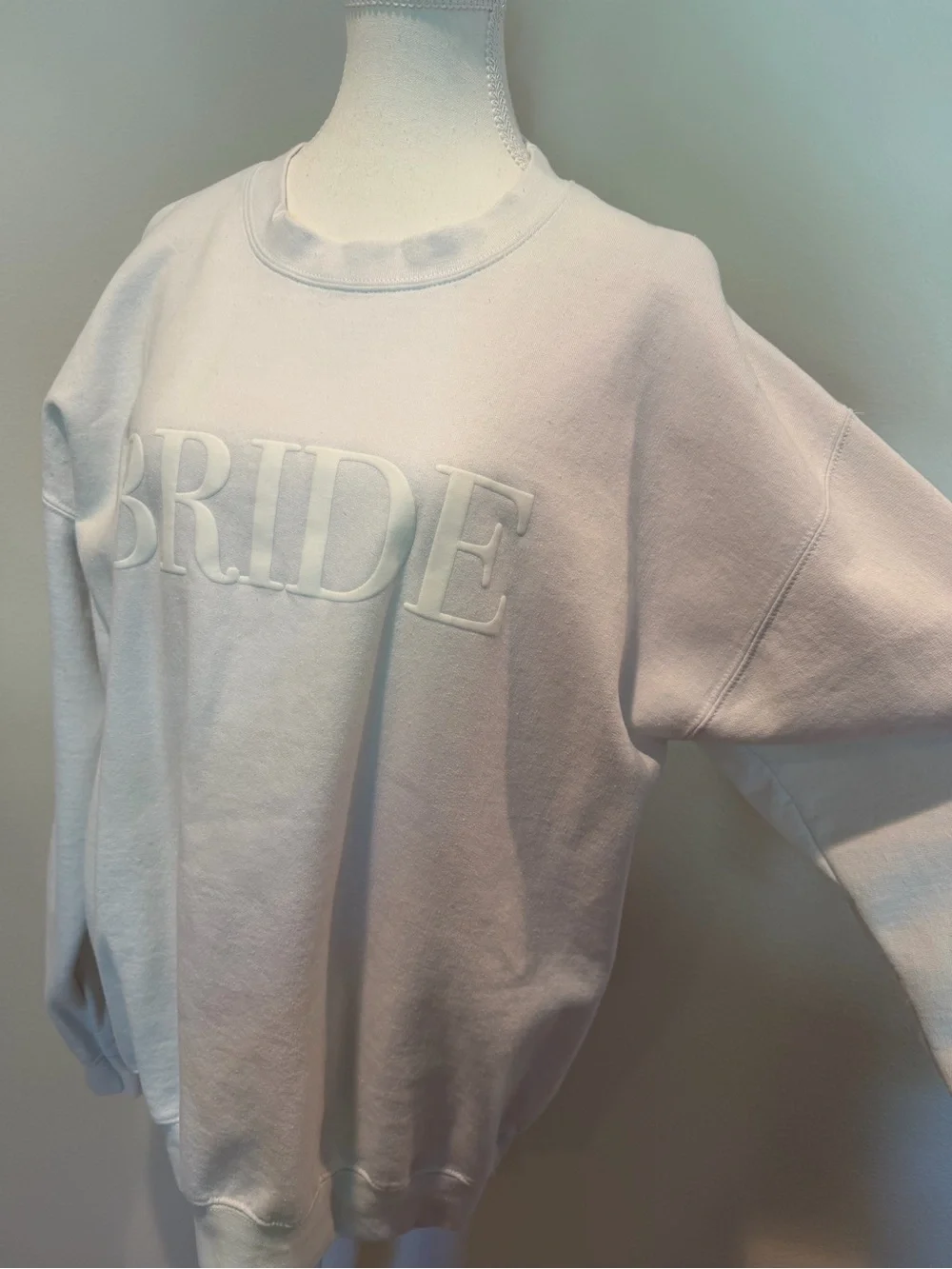 Gildan White "BRIDE" Embroidered Crewneck Sweatshirt - Picture 1 of 5